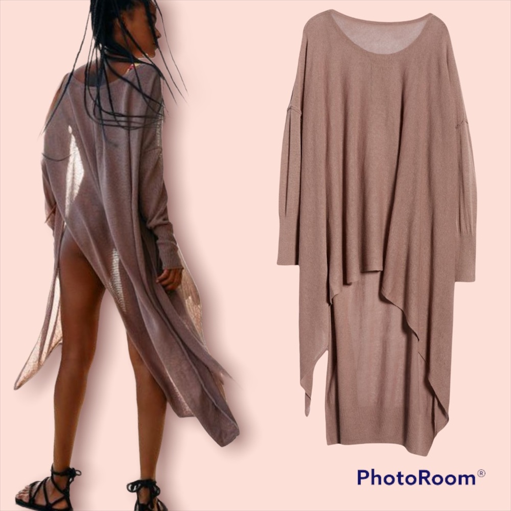 Free People Bianca tunic sheer knit hi low top